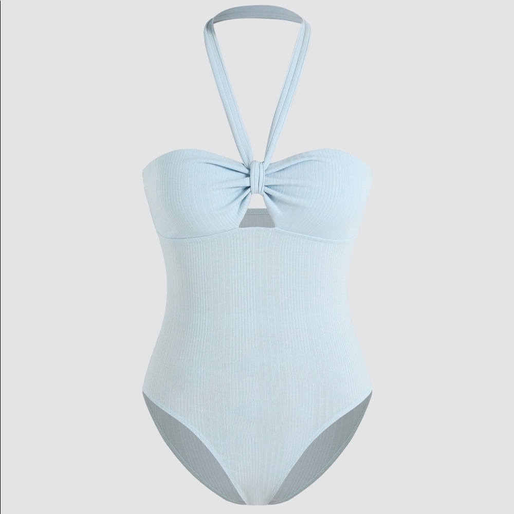 Solid Front Twist Bodysuit Blue